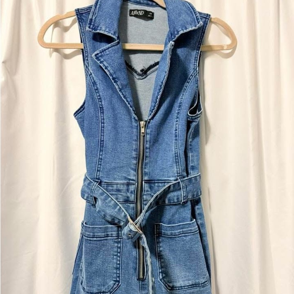 Boutique Denim Sleeveless Zip-Up Jumpsuit